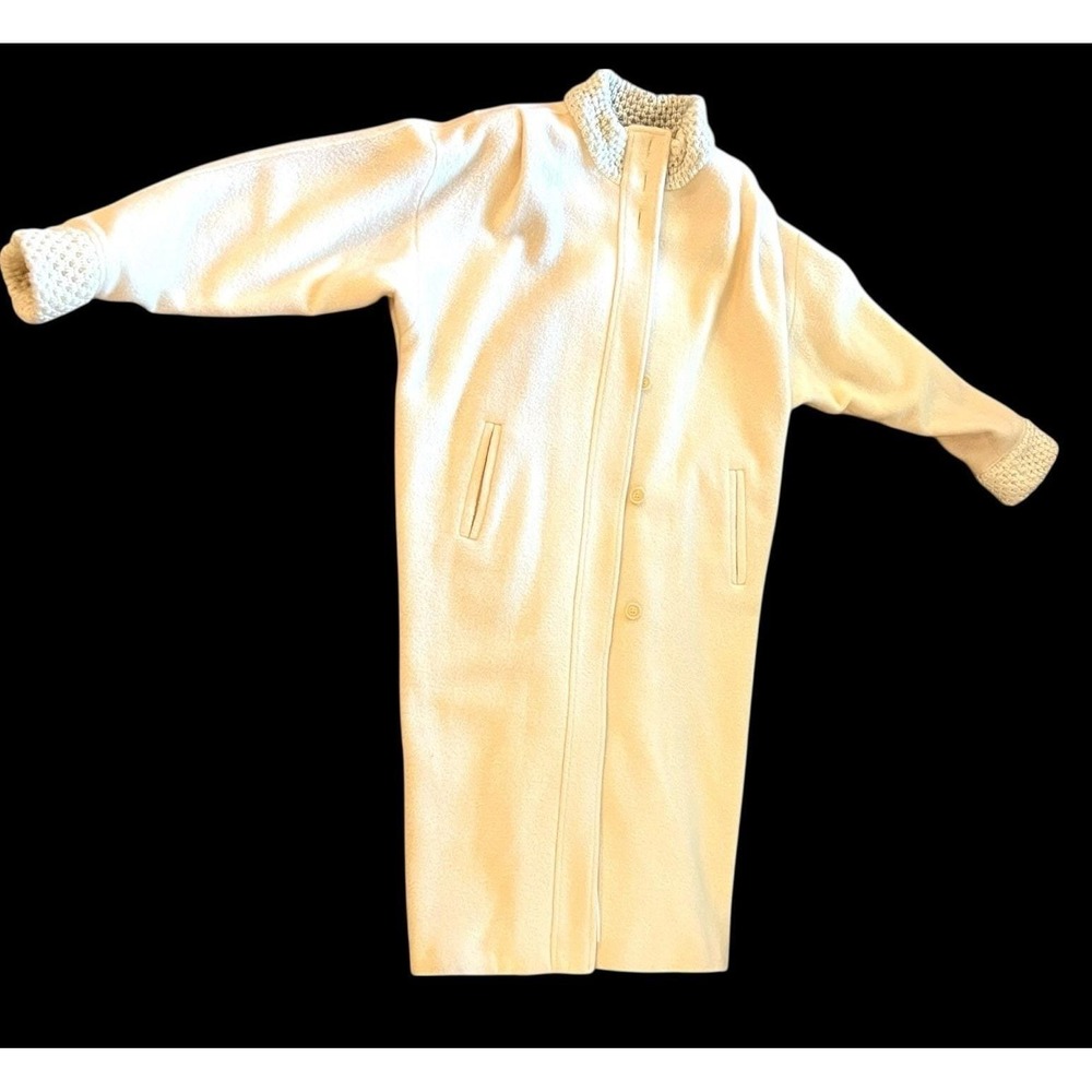 VTG 1960s Portrait Wool Maxi Coat L ILGWU Union Made USA Ivory Duster Trench Mod - Picture 2 of 16